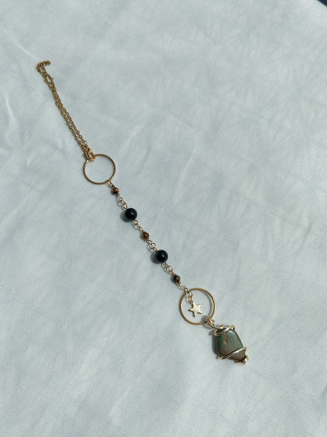 Suspension  • Turquoise, Tourmaline et Œil de tigre