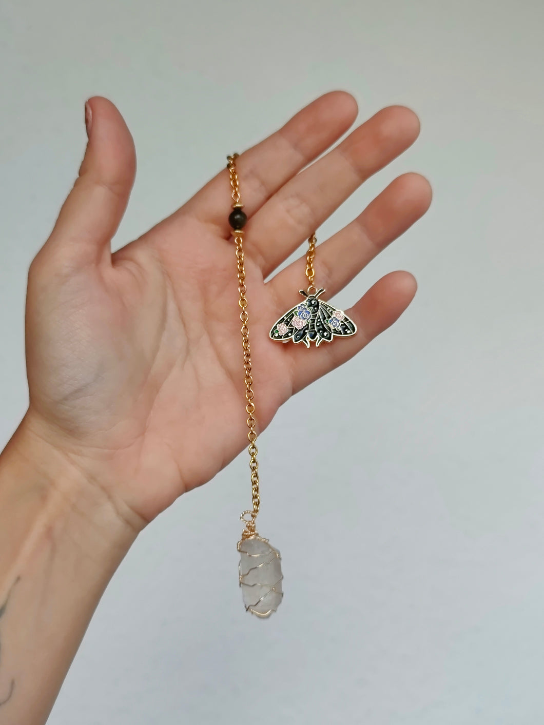 Pendule • Cristal de roche & Obsidienne Dorée