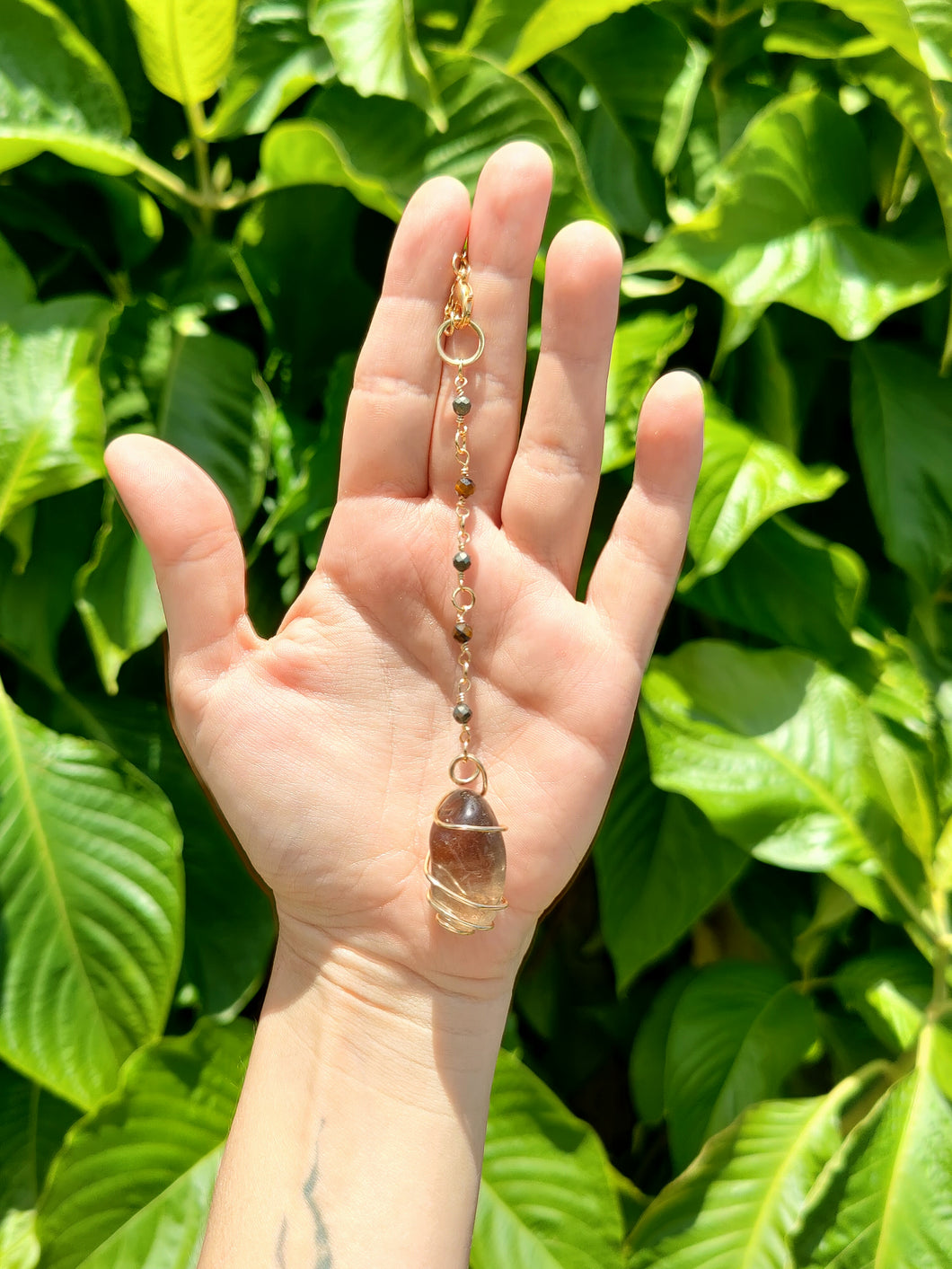 Suspension • Quartz Fumé, pyrite et œil de tigre