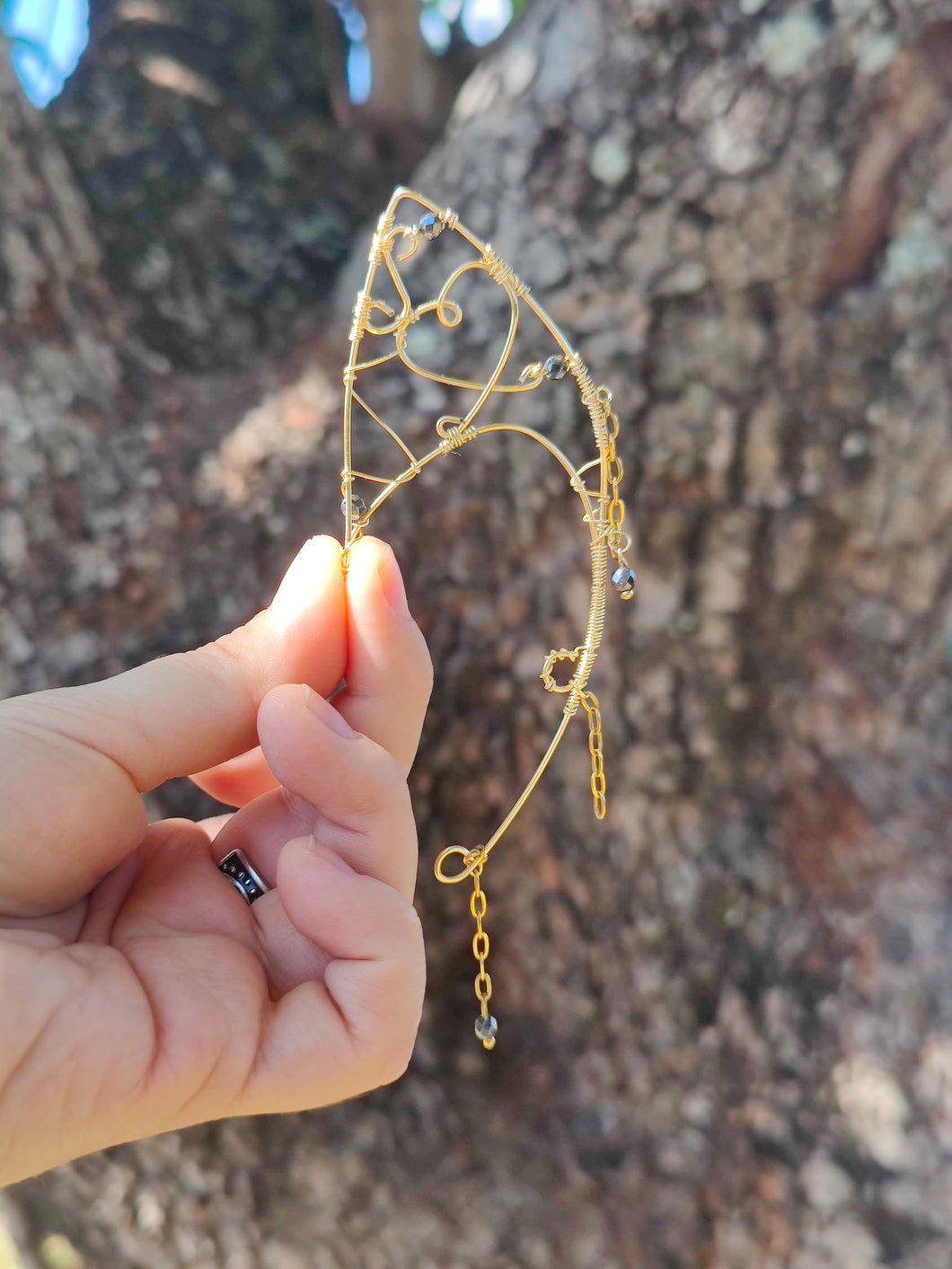 Bijou d'oreille • Style Elfe en Hématite