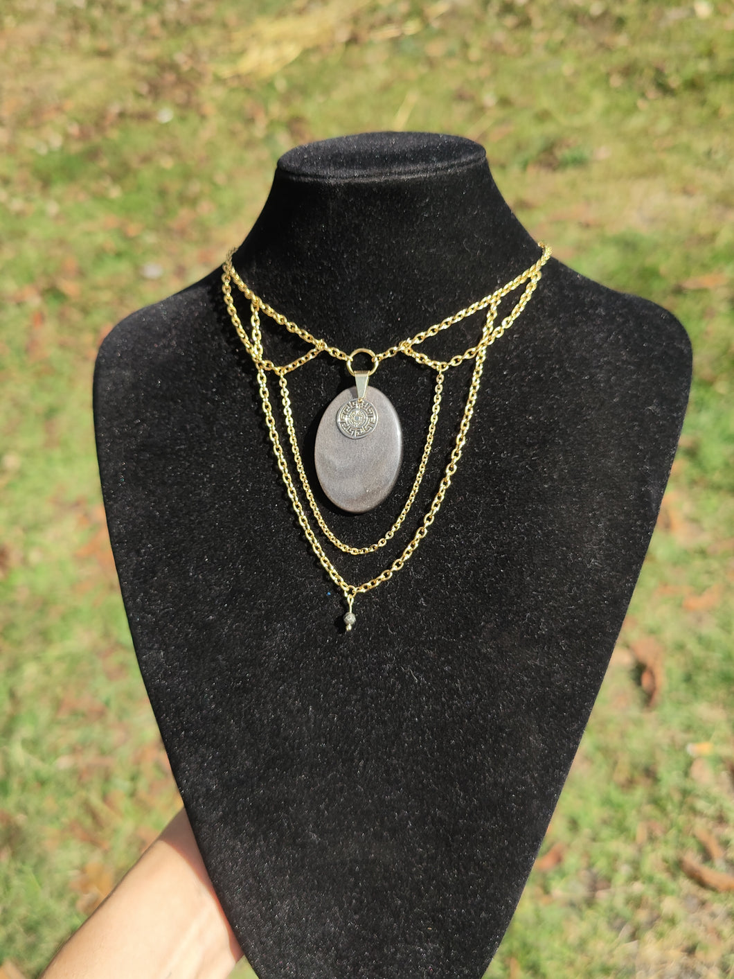 Yelena • Obsidienne argentée et pyrite