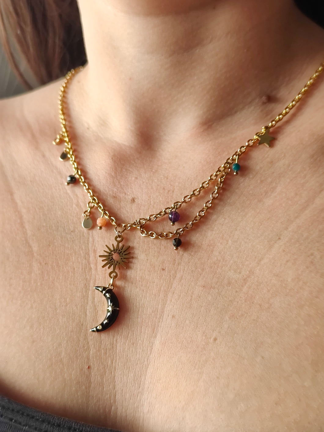 Murphy • apatite bleue, améthyste, pierre de soleil, hématite & oeil de tigre