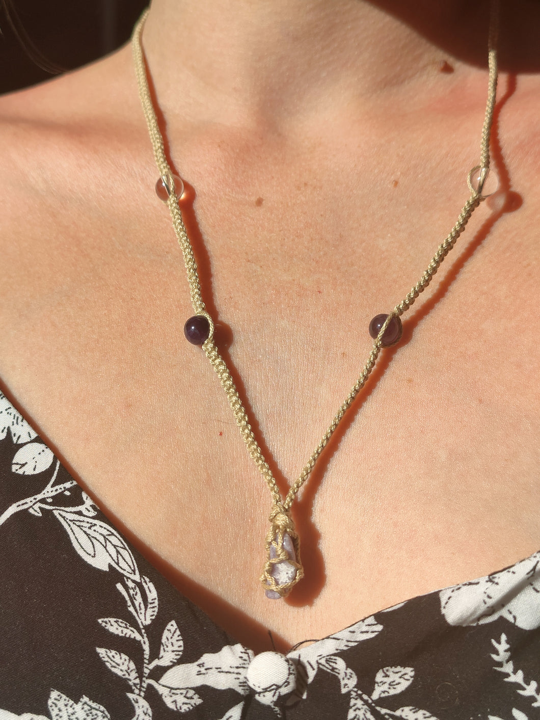 Collier • Lepidolite • Améthyste • Cristal de roche